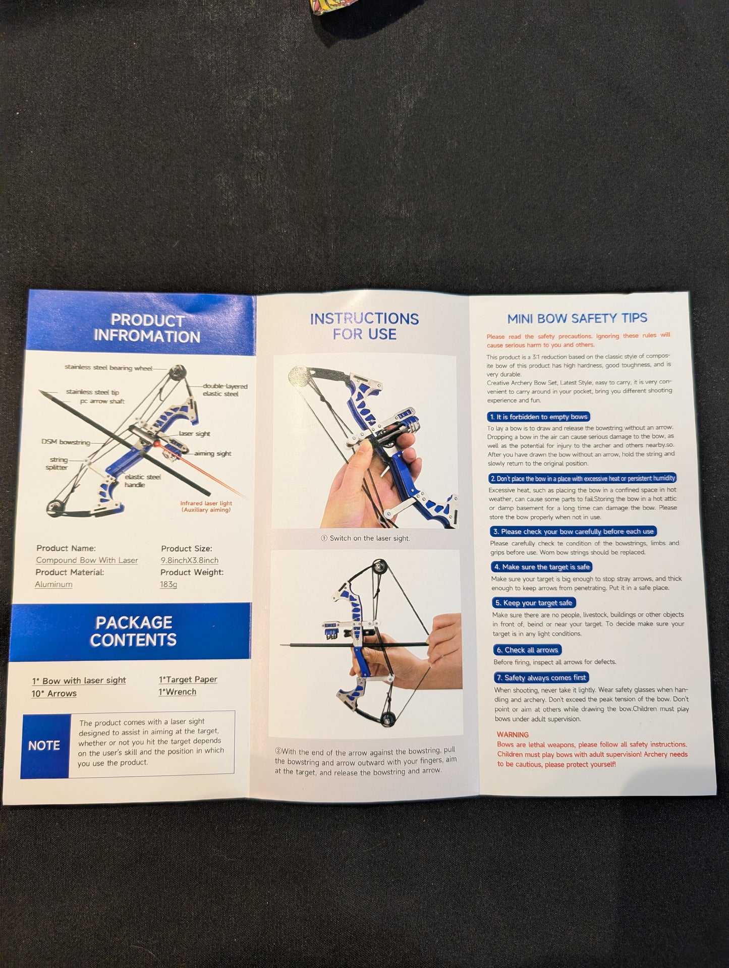 9.5" Mini Compound Bow with Laser and Arrows