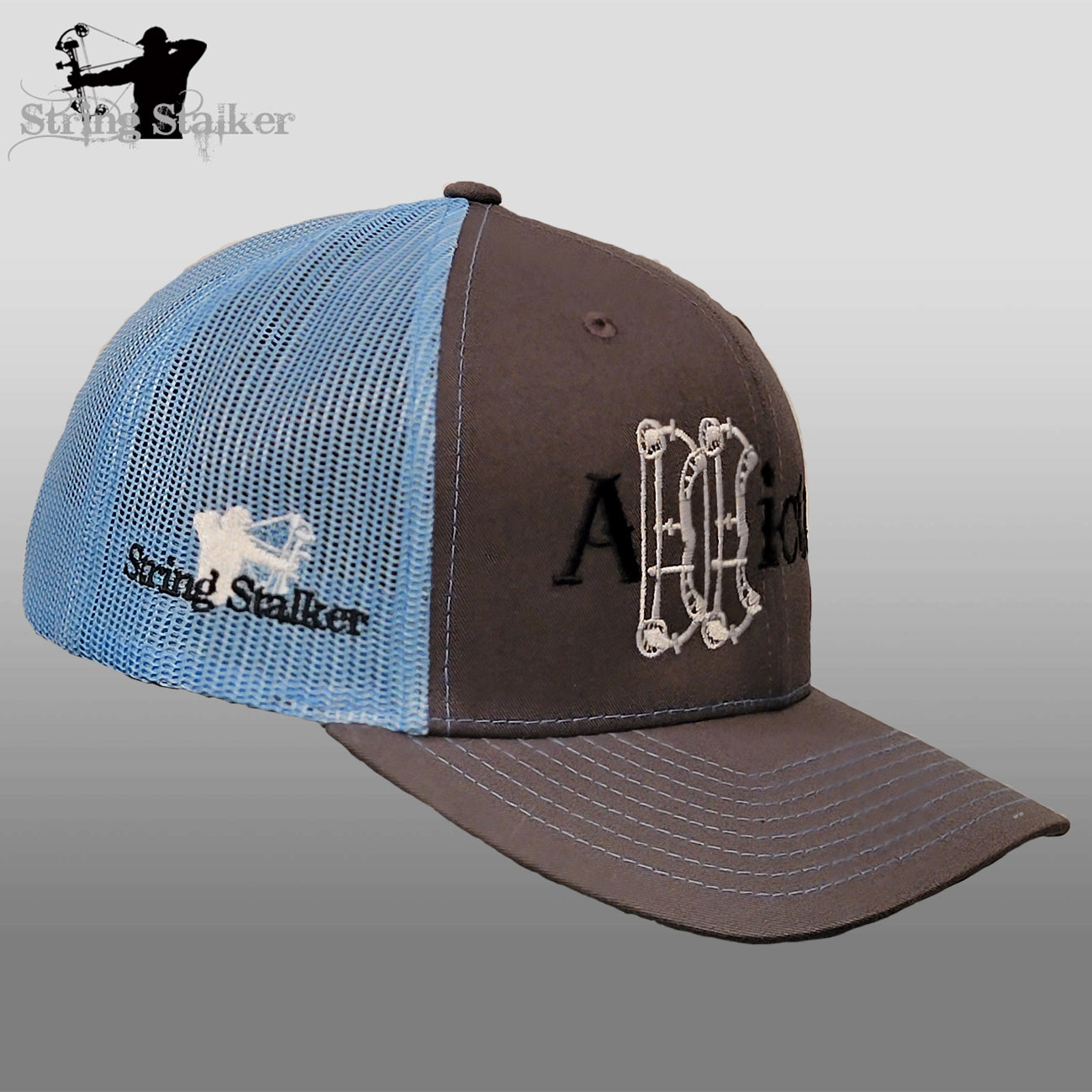 Addicted Bow Hunter Mesh Trucker Hat - Grey/Columbia Blue