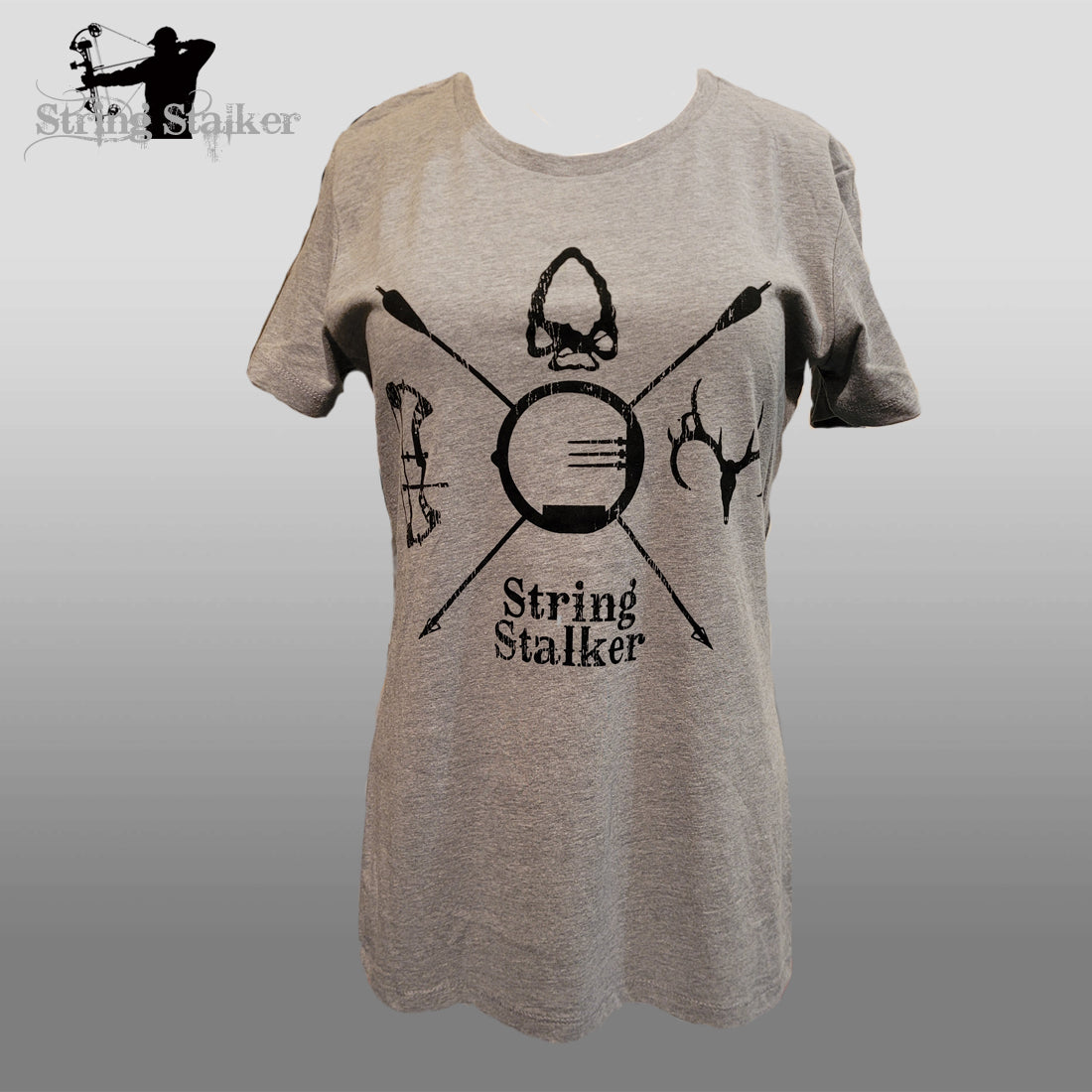 Ladies Bow Hunter Crest Tee- Grey