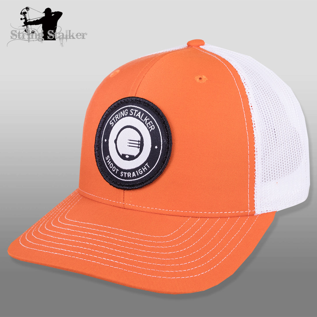 String Stalker Mesh Bowhunting Hat - Woven Patch Trucker - Orange - String Stalker