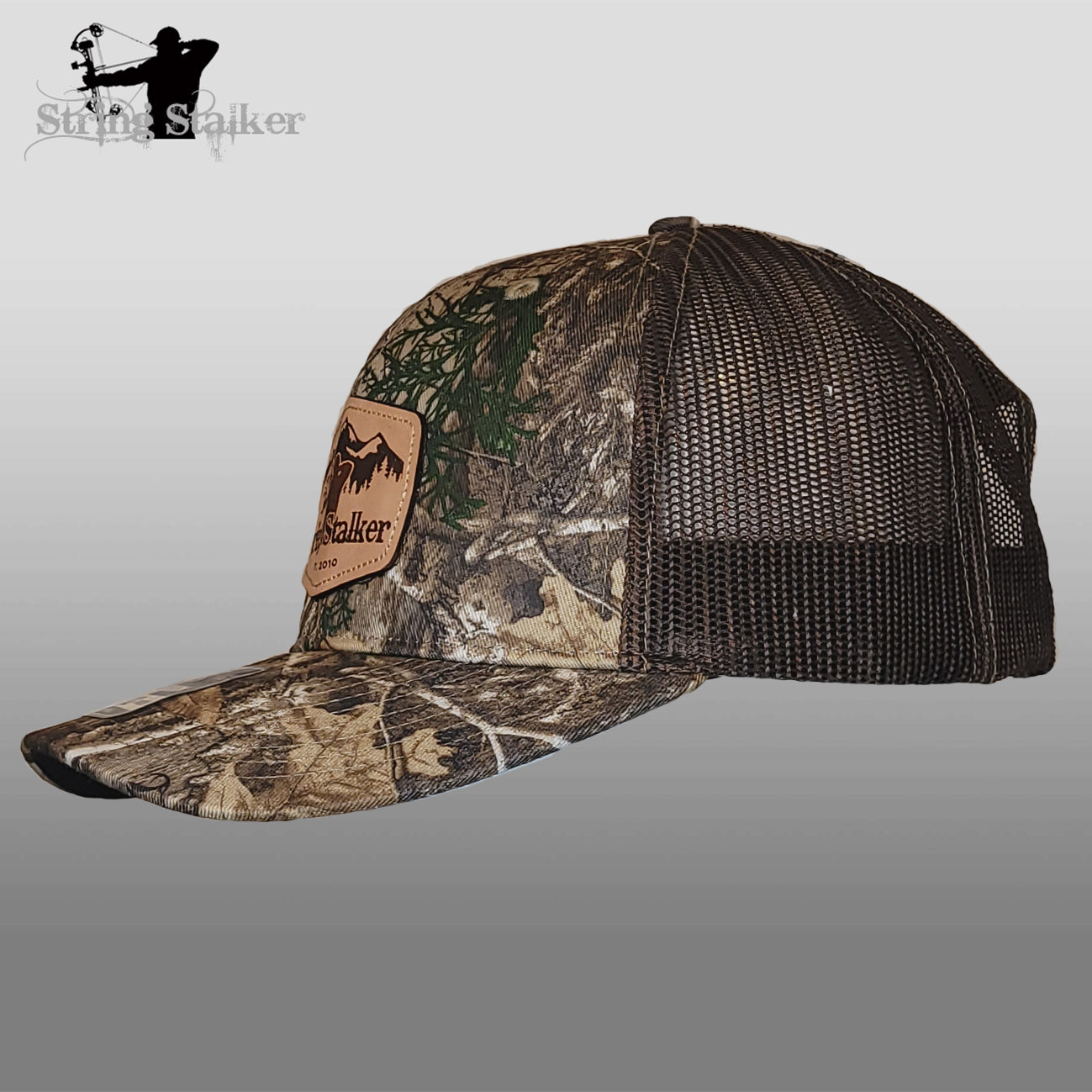Mountain String Stalker Leather Patch Hat - Camo/Brown