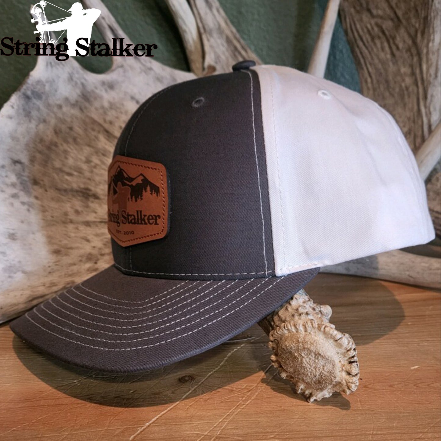 Bow Hunter Mountain Stalker Leather Patch Hat Grey/White