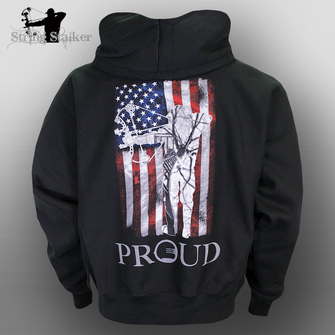 String Stalker Proud American Bow Hunter Hoodie Black Sweatshirt - String Stalker