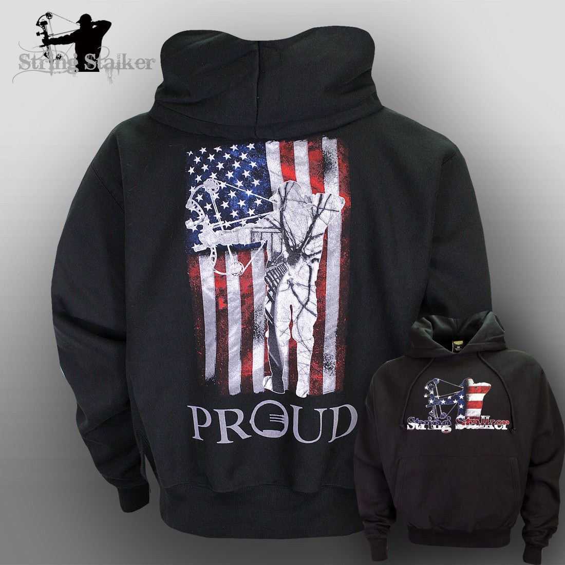 String Stalker Proud American Bow Hunter Hoodie Black Sweatshirt - String Stalker