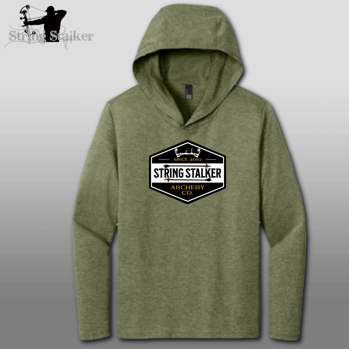 String Stalker Archery Long Sleeve Hooded T-shirt - Military Green Frost