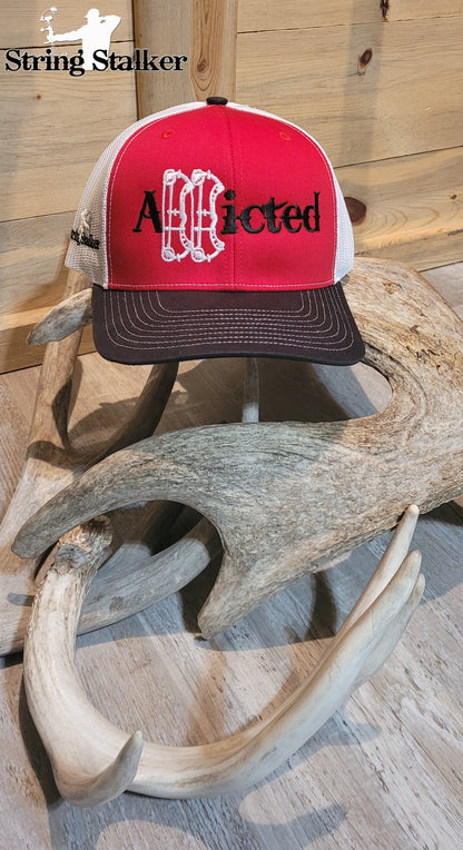 Addicted Bow Hunter Mesh Trucker Hat - Tri-Color Red/Black/White