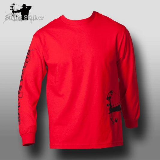 String Stalker Bow Hunter Hip-Sleeve Long Sleeve T Shirt -Red- String Stalker