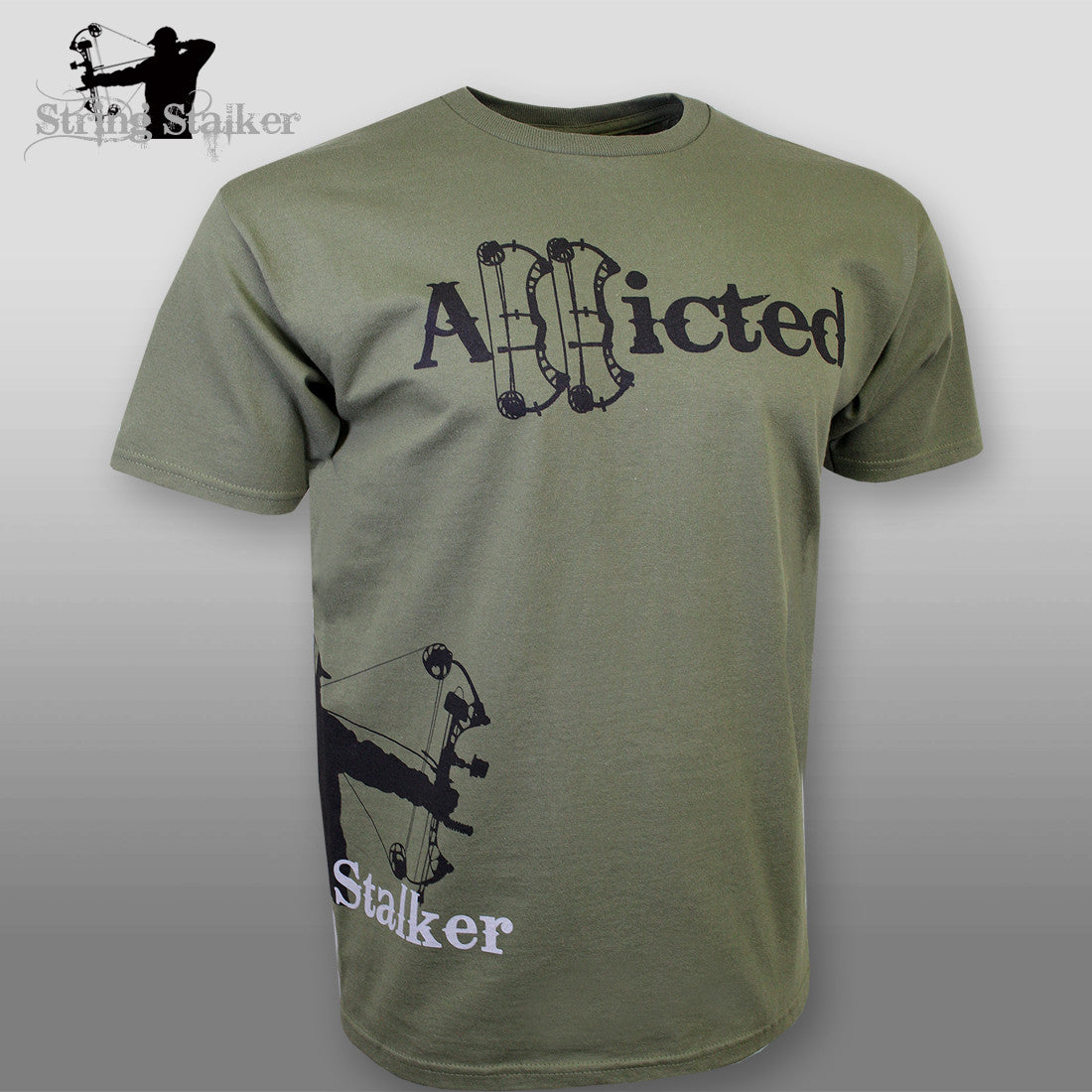 String Stalker Bow Hunting Addicted Short Sleeve T Shirt - Green - String Stalker