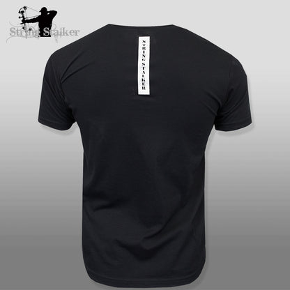 String Stalker Bow Hunting Distressed Site Logo Short Sleeve Super Soft T Shirt - Black - String Stalker