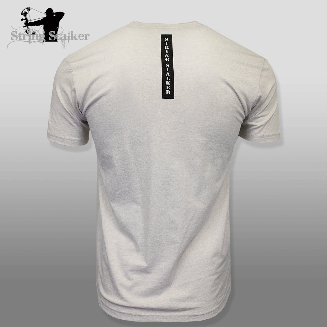 String Stalker Bow Hunting Distressed Site Logo Short Sleeve Super Soft T Shirt - Sand - String Stalker