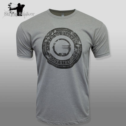 String Stalker Bow Hunting Distressed Site Logo Short Sleeve Super Soft T Shirt - Warm Gray - String Stalker