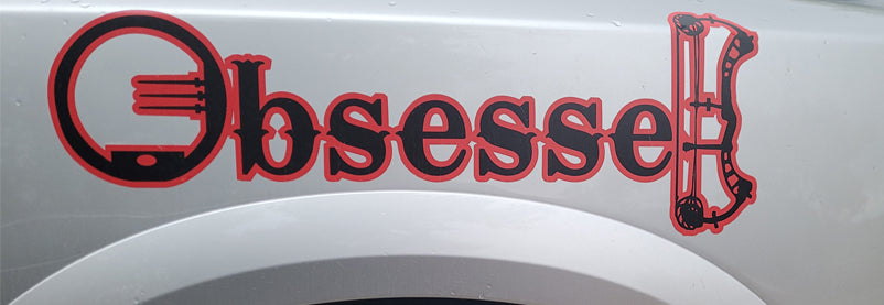 20" Wide Obsessed Black/Red Bow Hunting Decal