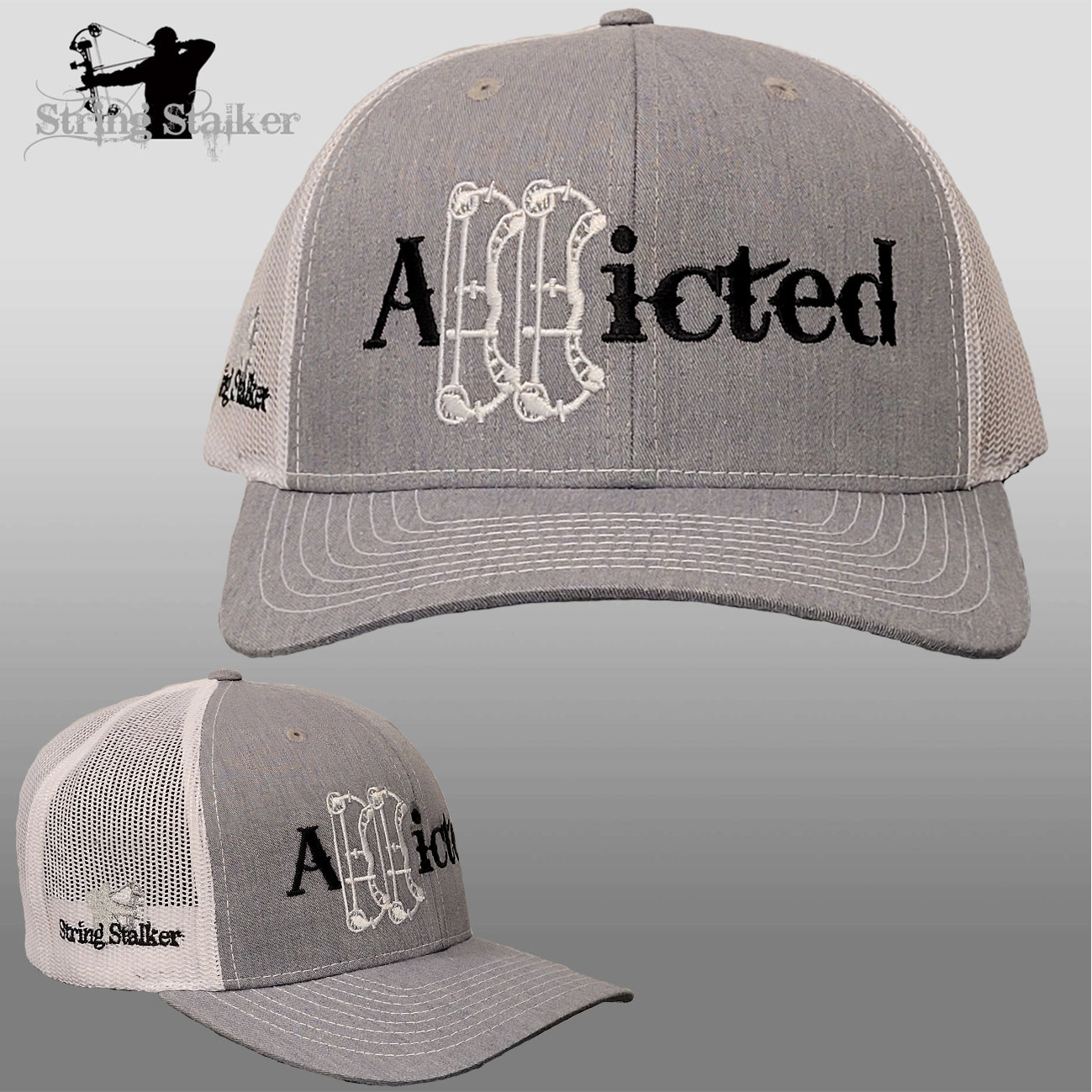 Addicted Bow Hunter Mesh Trucker Hat - Grey/White