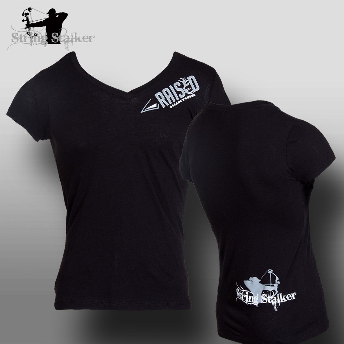 String Stalker Raised Hunting Ladies T Shirt - Black - String Stalker