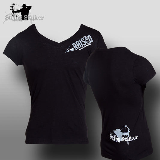 String Stalker Raised Hunting Ladies T Shirt - Black - String Stalker