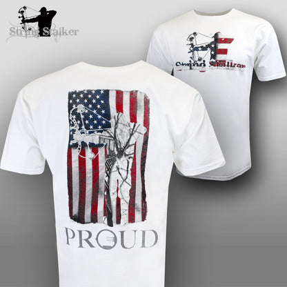 String Stalker Proud American Bow Hunter T Shirt - White - String Stalker