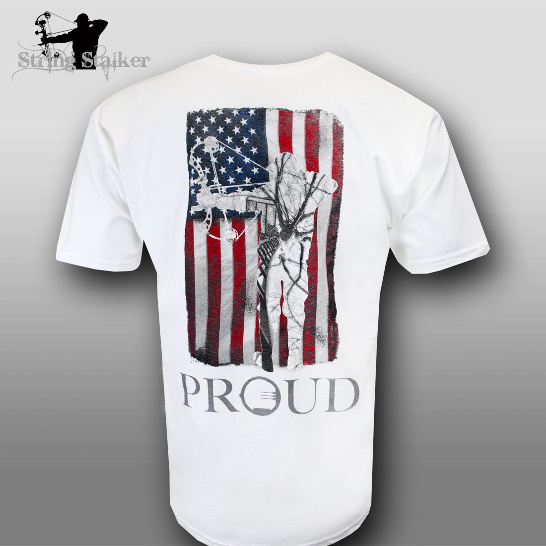 String Stalker Proud American Bow Hunter T Shirt - White - String Stalker